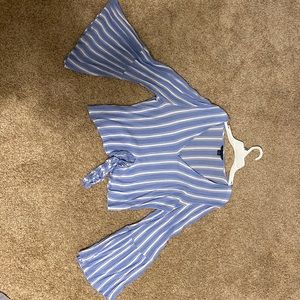 American eagle blue and white striped blouse